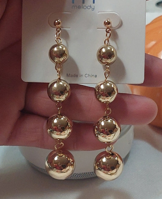 Long gold bead earring